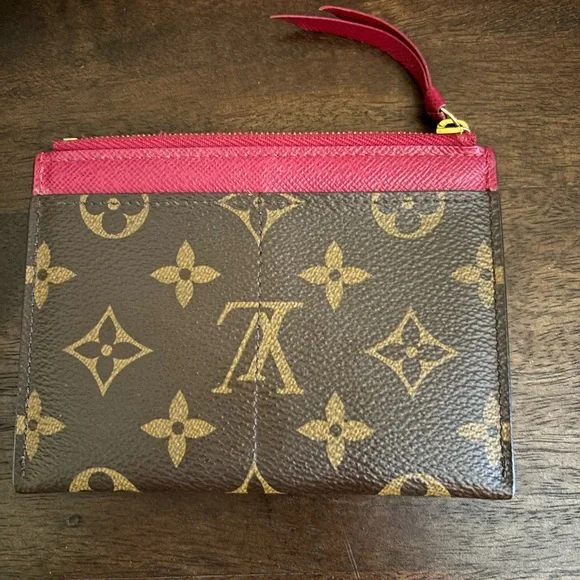 Authentic - like NEW! Louis Vuitton Brown and dark Fuchsia Monogram card Wallet - Picture 2 of 6